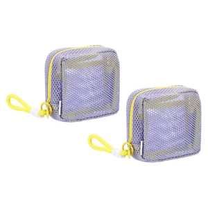 2Pcs Borsa per Trucco a Rete, 4.7" Borsa Cosmetica a Rete Portatile con Cinghie, Viola - Foto 1 di 6