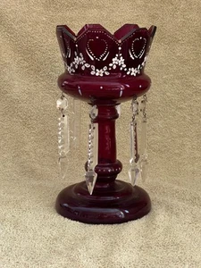 A Victorian Ruby Red Glass Lustre. - Picture 1 of 13