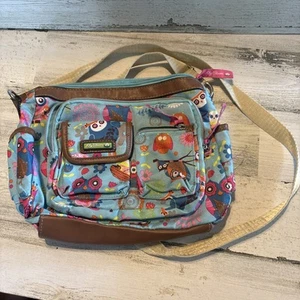 Lily Bloom Owl Themed Purse Crossbody Bag Extra Pockets & Tags Robin Blue/Pink - Picture 1 of 14