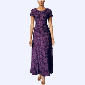 Alex Evenings Purple Lace Sequins Rosette Flare Party Dress Size 10 - Picture 1 of 13