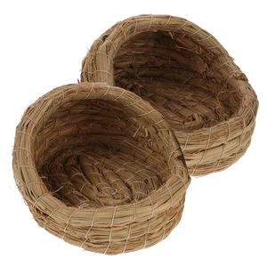 2 Pcs Hand Woven Chicken Coop Nest 7.86 Inch Straw Bird Nest for Small Pets - Picture 1 of 16