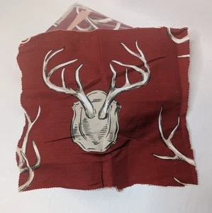Lee Jofa Antlers Fabric Red Mounted Antlers Multiple Scrap Pieces Remnants READ - Picture 1 of 5