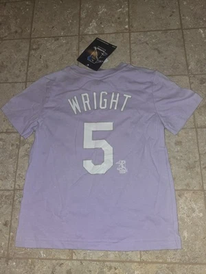 David Wright #5 New York Mets Baseball T-Shirt Girls Size 7 Purple Majestic Shea - Image 1 of 4