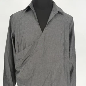 MISSOOK XL Gray Cotton Long Sleeve Top Asymmetric Wrap Front Shirt NEW - Picture 1 of 6