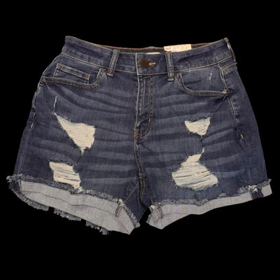 NUEVO CON ETIQUETAS SO Pantalones Cortos de Jean Azul Denim Envejecido Midi tiro Alto Talla 29W MRSP $34 Foto 1 de 4