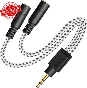 Headphone Splitter, Knitted 3.5Mm Audio Splitter TRS 3-Pole Aux Splitter Cable f - Picture 1 of 9