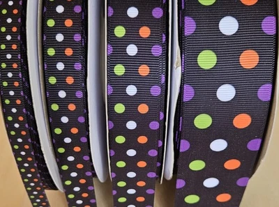 3/8, 5/8, 7/8 & 1.5” (1 YD) Polka Dot Grosgrain Ribbon Halloween - Image 1 of 2