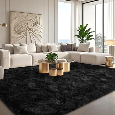Large Black Fluffy Rugs for Living Room 8x10 ft - Ultra Soft Faux Fur Area Ru... - Image 1 of 4