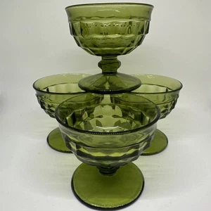 4 cuencos de compota de Sherbet de vidrio verde aguacate indio vintage champán MCM cubista - Imagen 1 de 13