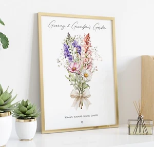 Personalised Birth Flower Print, Gift For Mum, Nana, Grandma - Picture 1 of 7