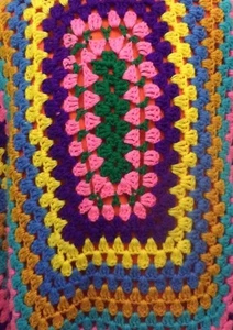 Vintage Handmade Knitted Crocheted Quilt Blanket Afghan Blue Yellow 44.5" X 58" - Picture 1 of 3