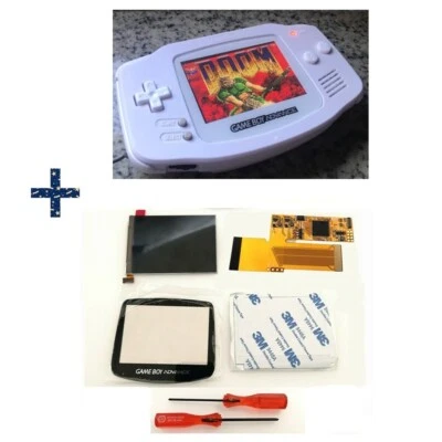 V2 IPS Backlight LCD For Game Boy Advance GBA and Pre-cut Full White Shell Case