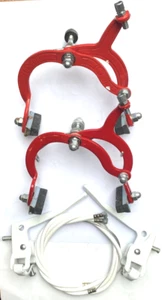 PAR DE PINZAS DE FRENO BMX, MTB, NIÑOS ROJO INCLUYE PALANCAS Y CABLES - Imagen 1 de 2