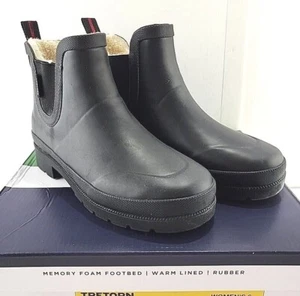 Tretorn Lina Womens Chelsea Rain Boots Black Fur Lined multi sizes NEW - Picture 1 of 8