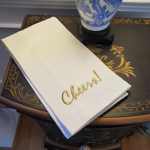 Prost! Pottery Barn Baumwolle weiß Geschirrtuch Gold Stickerei 20" x 30" - Bild 1 von 24