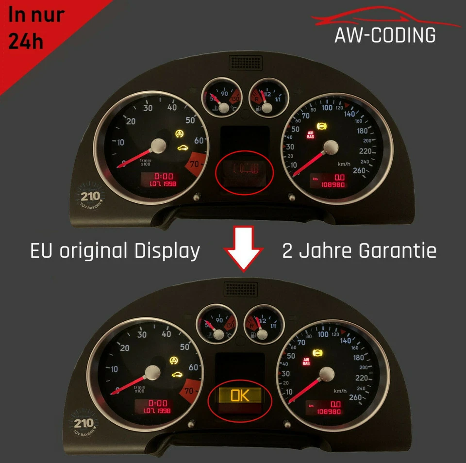 Audi TT 8N FIS 1/2 Display MFA Pixelfehler Reparatur Tacho Kombiinstrument - Bild 1 von 1