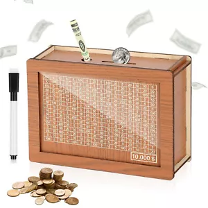 Cash Vault Wooden Savings Box Wooden Cash Saver Money Saving Box 10000 Dollars - Picture 1 of 7