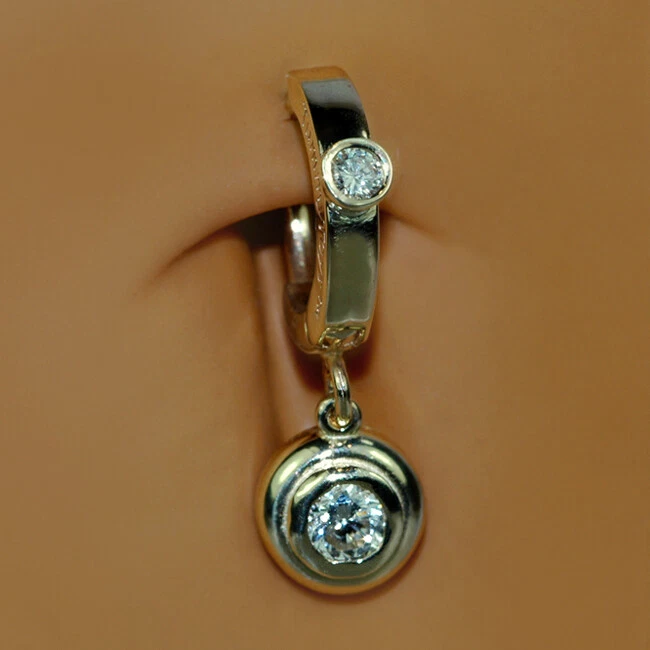 Anillo clicker ombligo joyería corporal diamante oro amarillo 14K personalizado de TummyToys Foto 1 de 1