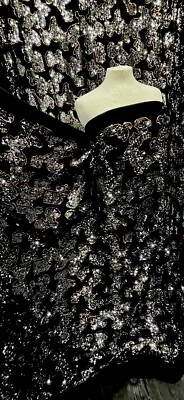 1 Yard schwarz silber gold Trim Pailletten Stretch Samt Kleid Stoff 58" - Bild 1 von 4