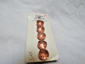 Schwanda Set 5 Clear Pink Glass Buttons Pointed Dome Faceted Edge On Card ½” - Picture 1 of 6