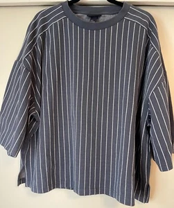 H&M GRAY STRIPED CROPPED SWEATSHIRT, SHORTER SLEEVES, MEN'S XL, EUC - Picture 1 of 9