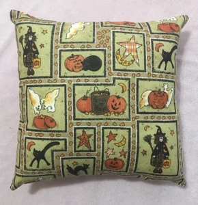 Handgefertigte Vintage Halloween Kürbis Katze Geist Akzent - Dekokissen 12" x 12" - Bild 1 von 1