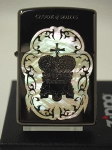 Zippo Crown Of Skulls Black Nickel Shell Inlay Öl Feuerzeug Regular Case Japan - Bild 1 von 11
