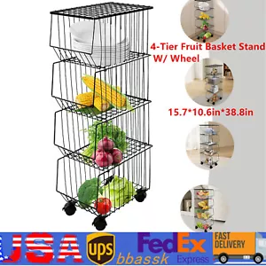 4 Tier Metal Wire Fruit Vegetable Basket Rack Stand Kitchen Storage Shelf Unit - Picture 1 of 21