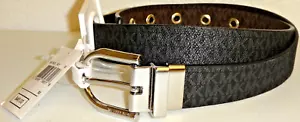 MICHAEL KORS MK Signature Women's Reversible Belt Black Brown Silver Size M - Picture 1 of 9