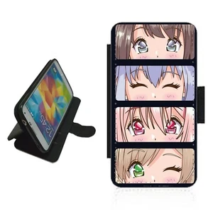 Anime Flip Wallet Handyhülle Manga Mädchen Augen für iPhone / Samsung Cover Cartoon - Bild 1 von 7