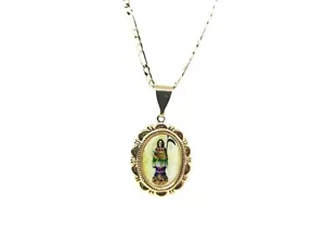 Santa Muerte 7 potencias y cadena Figaro delgada en Oro laminado hecho a mano - Imagen 1 de 6