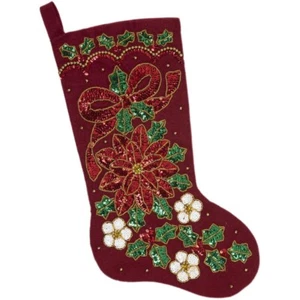 Bucilla Felt Applique Stocking Kit - Glitzy Poinsettia 18" - Picture 1 of 2