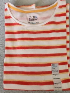 NWT Croft & Barrow Women's Classic Tee Crew Neck Melon White Stripes Sz S - Picture 1 of 8