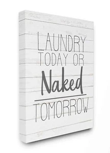 Stupell Industries Laundry Today or Naked Tomorrow Black and White Planked Lo... - Picture 1 of 8
