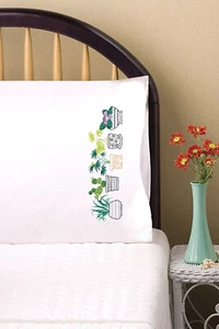 Stamped Embroidery ~ Design Works House Plants PILLOWCASE PAIR #T232198 - Picture 1 of 6