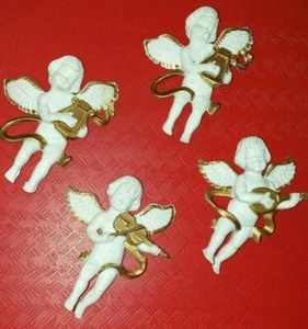 4 adornos navideños decorativos de ángel querubín tocando laúdes y arpas - 33/4 de alto - Imagen 1 de 7