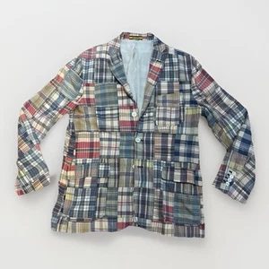 Rare Rugby Ralph Lauren Patchwork Madras Blazer L VTG Prep Ivy Cotton Macau Made - Picture 1 of 10