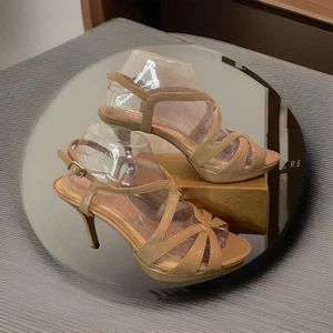 TAHARI Balthasar Platform Dress Heel Sandals TAN Size 9M - Picture 1 of 15