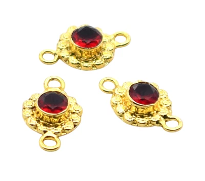 2 Pc 22X13mm Red Garnet Connector Pendent 2 Loop Bezel Gold Plated Foto 1 de 3