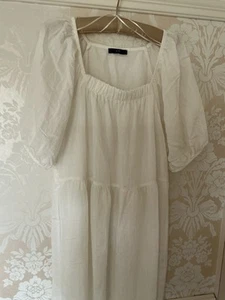 F & F White Square Neck Bardot Tiered Dress Length 47 Ins 16 - Picture 1 of 6