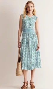 Boden Thea Sleeveless Midi Dress Green Daisy Print Floral Size 12 Pockets EUC - Picture 1 of 15