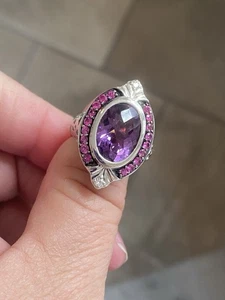 Anillo Dallas Prince plata esterlina amatista, zafiro rosa y circón blanco - Imagen 1 de 10
