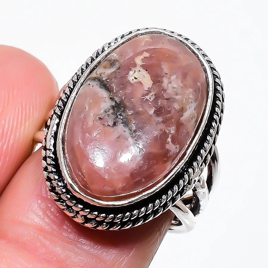 Anillo de joyería de plata de ley 925 con piedras preciosas de rodocrosita natural talla 7 (EE. UU.) Foto 1 de 1
