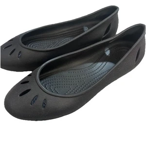 Women's Crocs Iconic Comfort Kelli Ballet Flats Black Slip On Shoes Size 7 EUC - Picture 1 of 8