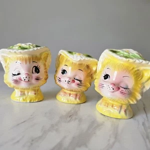 Lefton Winking Kitty Salt, Pepper & Toothpick Holders Anthropomorphic Kitsch - Picture 1 of 11