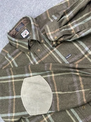 Camisa Chaqueta a Cuadros de Lana Marrón Faconnable XLarge Hong Kong Parche en el Codo Cuero Foto 1 de 4