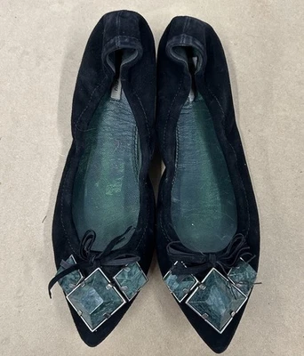 Zapatos planos de ballet Miu para mujer punta en punta adornada cuero talla 37 Italia Foto 1 de 4