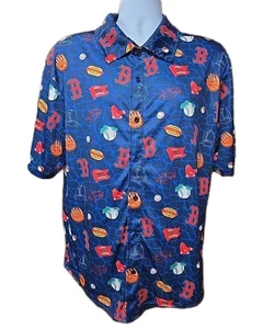 Camicia Boston Red Sox XL blu con bottoni manica corta stile hawaiano - Foto 1 di 16