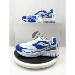 Saucony 3D Grid Hurricane Shoes Womens Size 8.5 White Royal Blue Lace up Leather - Picture 1 of 11