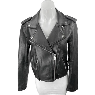 Chaqueta Abrigo Levi's Para Mujer Negra Imitación Cuero Vegano Manga Larga Cremallera Moto Talla S Foto 1 de 4